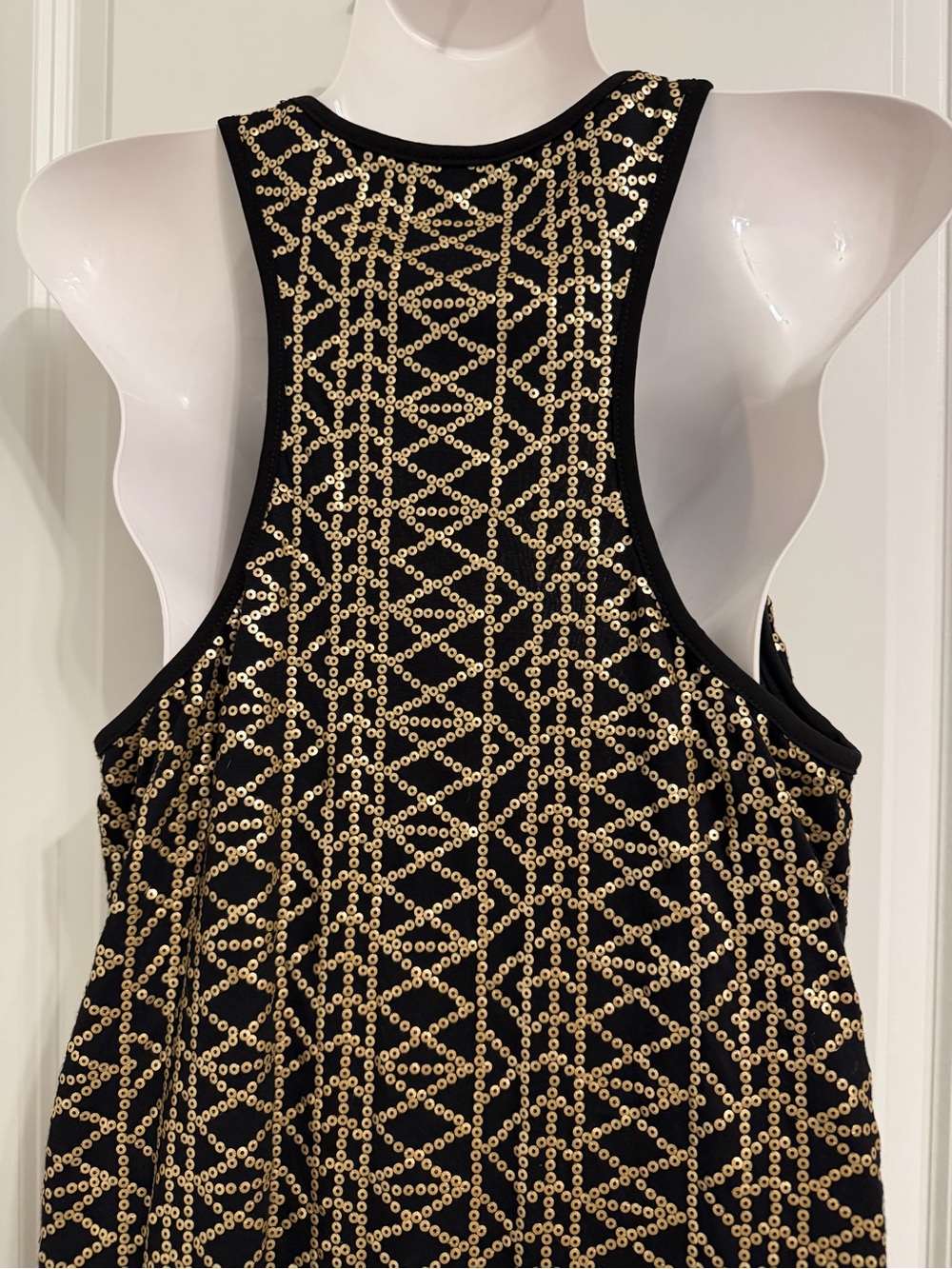 Laundry by Shelli Segal black & gold geometric sequined tank dress W/racerback. - Picture 3 of 8